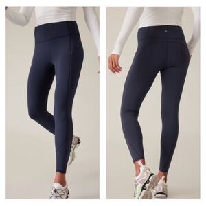 ATHLETA RAINIER TIGHT HIGH RISE LEGGING Brushed Interior Reflective Zip Pockets